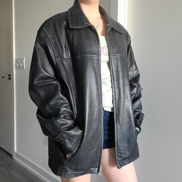 Daniel Two-Way Zip Oversized Leather Jacket - Picture 2 of 16
